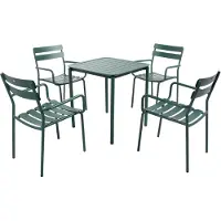 Oviala - Vierkante terrastafel (70 x 70cm) met 4 donkergroene armstoelen - Almada