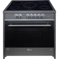 Gurari elektrisch fornuis GCH E 912 BL 90 cm, glaskeramisch, range Coocker, 121 L, 8 functies, Hete lucht, barbecue, 5 kookzones, 5 boosters, Zwart