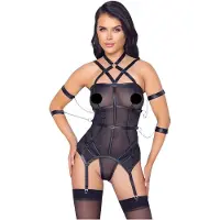 Cottelli Bondage - harnas top, armbanden en string (zwart)