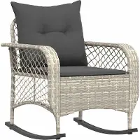 vidaXL Tuinschommelstoel met kussens poly rattan lichtgrijs