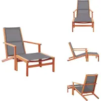 vidaXL Tuinstoel met voetsteun, grijs, eukalyptushout, massief hout, Textilene - Tuinstoelen