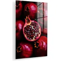 MuchoWow Glasschilderij 100x150 cm - Schilderij acrylglas - Granaatappel - Rood - Fruit - Foto op glas - Muurdecoratie woonkamer - Wanddecoratie slaapkamer - Schilderijen