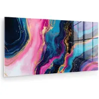 MuchoWow Glasschilderij 40x20 cm - Schilderij acrylglas - Marmer - Modern - Goud - Foto op glas - Muurdecoratie woonkamer - Wanddecoratie slaapkamer - Schilderijen
