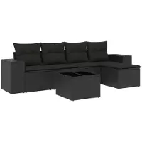 vidaXL 6-delige Loungeset met kussens poly rattan zwart