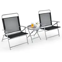 Costway Bistrotafel met 2 stoelen, inklapbare balkonset, 3-delige tuinmeubelset, lage zithoogte, zitgroep, balkonmeubel, tuinmeubelen voor tuin, binnenplaats, balkon
