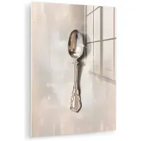 MuchoWow Glasschilderij 120x160 cm - Schilderij acrylglas - Lepel - Verf - Zilver - Foto op glas - Muurdecoratie woonkamer - Wanddecoratie slaapkamer - Schilderijen