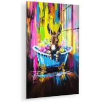 MuchoWow Glasschilderij 100x150 cm - Schilderij acrylglas - Ezel - Badkuip - Roze - Schuim - Foto op glas - Muurdecoratie woonkamer - Wanddecoratie slaapkamer - Schilderijen