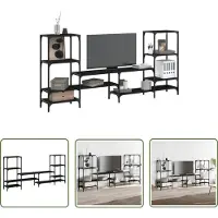 The Living Store Tv Stand - Tv-meubel - Tv-meubel 206,5x28,5x95 cm bewerkt hout zwart - Houten Tv-stand - Zwart Tv-meubel - Media Kast