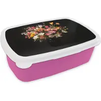MuchoWow Broodtrommel Roze - Lunchbox Vaas - Bloemen - Tulpen - Brooddoos 18x12x6 cm - Brood lunch box - Broodtrommels voor kinderen en volwassenen