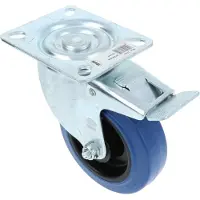 AMIG Zwenkwiel met rem en bevestigingsplaat verzinkt met blauwe nylon wiel Ø100x32mm