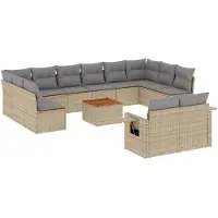 vidaXL 13-delige Loungeset met kussens poly rattan beige