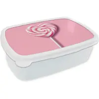 MuchoWow Broodtrommel Wit - Lunchbox Snoep - Lolly - Hart- Roze - Brooddoos 18x12x6 cm - Brood lunch box - Broodtrommels voor kinderen en volwassenen
