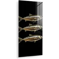 MuchoWow Glasschilderij 40x80 cm - Schilderij acrylglas - Vissen - Goud - Zwart - Foto op glas - Muurdecoratie woonkamer - Wanddecoratie slaapkamer - Schilderijen
