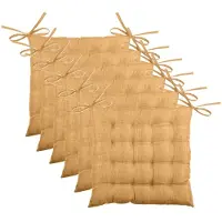 Stof Textile stoelkussen BEA - 6x - okergeel - 40 x 40 x 4 cm - touwtjes sluiting - binnen/buiten - zitkussens plat
