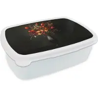 MuchoWow Broodtrommel Wit - Lunchbox Bloemen - Takken - Boeket - Brooddoos 18x12x6 cm - Brood lunch box - Broodtrommels voor kinderen en volwassenen