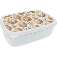 MuchoWow Broodtrommel Wit - Lunchbox Paaseieren - Bruin - Bloemen - Brooddoos 18x12x6 cm - Brood lunch box - Broodtrommels voor kinderen en volwassenen
