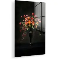 MuchoWow Glasschilderij 20x30 cm - Schilderij acrylglas - Sierlijk - Boeket - Vaas - Foto op glas - Muurdecoratie woonkamer - Wanddecoratie slaapkamer - Schilderijen