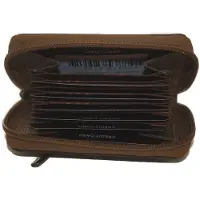 Oi Hunter bruine leren creditcardhouder / kleine ritsportemonnee met pasjeswaaier / rits portemonneetje met overzichtelijke waaier voor de pasjes / beveiligd tegen skimmen / bruin leer / 468H