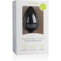 EasyToys Diamond - anaalplug met witte steen - groot - zwart