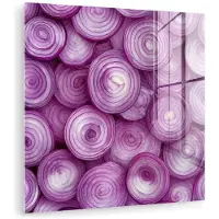 MuchoWow Glasschilderij 50x50 cm - Schilderij acrylglas - Paars - Uien - Close up - Foto op glas - Muurdecoratie woonkamer - Wanddecoratie slaapkamer - Schilderijen