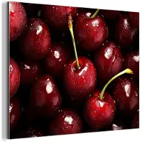 MuchoWow Aluminium schilderij 160x120 cm - Wanddecoratie metaal - Rood - Fruit - Kersen - Metalen muurdecoratie woonkamer - Decoratie industrieel - Foto op dibond - Industriële accessoires slaapkamer