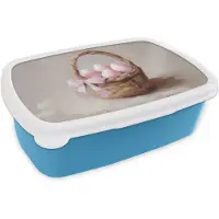 MuchoWow Broodtrommel Blauw - Lunchbox Mand - Eieren - Roze - Brooddoos 18x12x6 cm - Brood lunch box - Broodtrommels voor kinderen en volwassenen