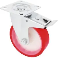 AMIG Zwenkwiel met rem en bevestigingsplaat verzinkt met rode nylon wiel 125 mm