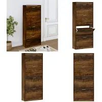 vidaXL - Schoenenkast - 63x24x147 - cm - bewerkt - hout - gerookt - eikenkleurig