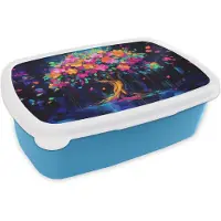 MuchoWow Broodtrommel Blauw - Lunchbox Boom - Bloemen - Magisch - Gekleurde - Brooddoos 18x12x6 cm - Brood lunch box - Broodtrommels voor kinderen en volwassenen