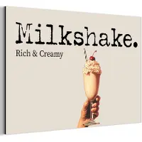 MuchoWow Aluminium schilderij 90x60 cm - Wanddecoratie metaal - Milkshake - Kers - Rietje - Metalen muurdecoratie woonkamer - Decoratie industrieel - Foto op dibond - Industriële accessoires slaapkamer