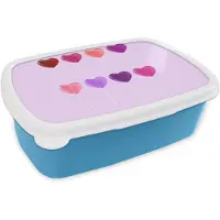 MuchoWow Broodtrommel Blauw - Lunchbox Lolly - Hart - Roze - Snoep - Brooddoos 18x12x6 cm - Brood lunch box - Broodtrommels voor kinderen en volwassenen