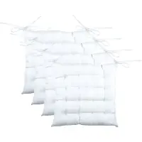 Stof Textile stoelkussen BEA - 4x - wit - 40 x 40 x 4 cm - touwtjes sluiting - binnen/buiten - zitkussens plat