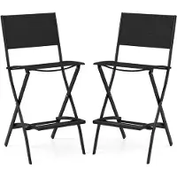 Costway Set van 2 outdoor barkrukken, inklapbare barstoelen met rugleuning en voetensteun, tot 150 kg belastbaar, zithoogte 71 cm, tuinstoelen voor balkon, tuin en zwembad, zwart