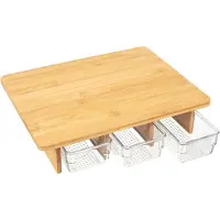 WDMT Bamboe Snijplank met 3 Uitneembare Bakjes – Multifunctioneel Keukenhulpje & Organizer – Voor Mise en Place, Voorbereiding & Serveerwerk – Duurzaam Hout – Bruin