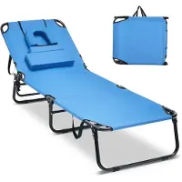 Costway Zonneligstoel met gezichtsopening, inklapbare ligstoel met 3 afneembare kussens en 5-voudig verstelbare rugleuning, strandstoel, ligstoel voor tuin en zwembad, blauw