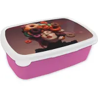 MuchoWow Broodtrommel Roze - Lunchbox Vrouw - Donuts - Kleurrijk - Brooddoos 18x12x6 cm - Brood lunch box - Broodtrommels voor kinderen en volwassenen
