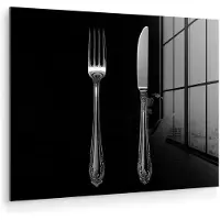 MuchoWow Glasschilderij 160x120 cm - Schilderij acrylglas - Vork - Mes - Zilver - Foto op glas - Muurdecoratie woonkamer - Wanddecoratie slaapkamer - Schilderijen