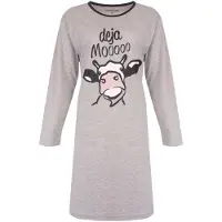 Temptation Dames Nachthemd - Bigshirt - Lange Mouw - Grijs Melange. - Maat XXL