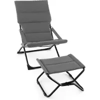 Costway Opvouwbare ligstoel met voetenbank, ligbed met afneembaar kussen en hoge rugleuning, gevoerde ligstoel voor tuin, terras, achtertuin, grijs