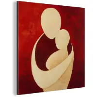 MuchoWow Aluminium schilderij 20x20 cm - Wanddecoratie metaal - Abstract - Moeder - Kind - Rood - Metalen muurdecoratie woonkamer - Decoratie industrieel - Foto op dibond - Industriële accessoires slaapkamer