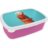 MuchoWow Broodtrommel Roze - Lunchbox Ara - Koksmuts - Sokkel - Grappig - Brooddoos 18x12x6 cm - Brood lunch box - Broodtrommels voor kinderen en volwassenen