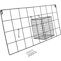 WDMT Metalen Wandrek inclusief 4 Haken en Opberg Mandje - 60 x 30 x 12.5 cm - Mat Zwart