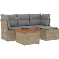 vidaXL 5-delige Loungeset met kussens poly rattan beige