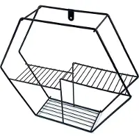 WDMT Wandrek zeshoekig van | 40 x 40 x 10 cm | Metalen zeshoekige wand decoratie | zeshoekig | Industriële wandrekken van metaal | Eenvoudig te bevestigen | Zwart