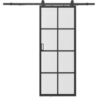 Vente-unique Schuifdeur met wandbevestiging - aluminium en gehard matglas - H205 x L83 cm - WILDEN II