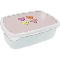 MuchoWow Broodtrommel Wit - Lunchbox Hartjes - Pastel - Liefde - Moeder - Brooddoos 18x12x6 cm - Brood lunch box - Broodtrommels voor kinderen en volwassenen