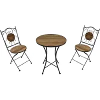 Axi Amélie 3-delige Mozaïek Bistroset in Landelijk Hout | Bistro Set met tafel & 2 stoelen | Balkonset van metaal & Mozaïek design