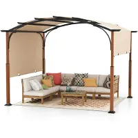 Costway Pergola met uittrekbaar dak, 3,6 x 3 m paviljoen, waterdicht, stabiel, winterbestendig, tuinpaviljoen met robuuste metalen zuilen voor terras, tuin, dek (beige)