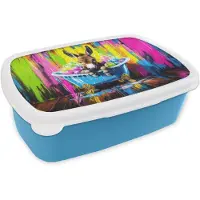 MuchoWow Broodtrommel Blauw - Lunchbox Ezel - Badkuip - Roze - Schuim - Brooddoos 18x12x6 cm - Brood lunch box - Broodtrommels voor kinderen en volwassenen