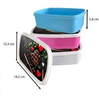 MuchoWow Broodtrommel Blauw - Lunchbox Steak - Hart - Bestek - Brooddoos 18x12x6 cm - Brood lunch box - Broodtrommels voor kinderen en volwassenen